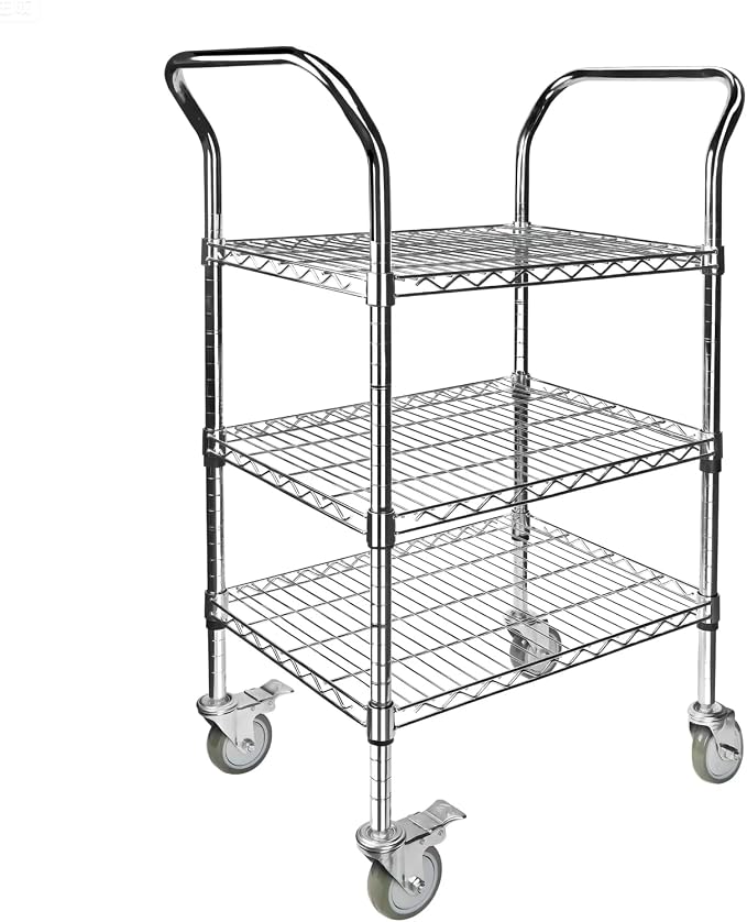 Northsky 3-Shelf Wire Utility Cart on Wheels, Chrome Finish Rolling Metal - Image 2