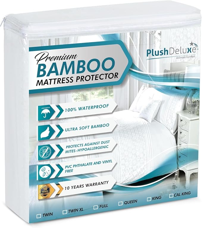 PlushDeluxe Premium Bamboo Mattress Protector – King Size, Waterproof, & Ultra by PlushDeluxe