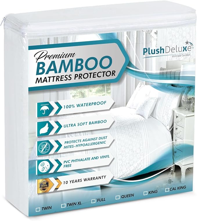 PlushDeluxe Premium Bamboo Mattress Protector – Twin Size, Waterproof, & Ultra by PlushDeluxe