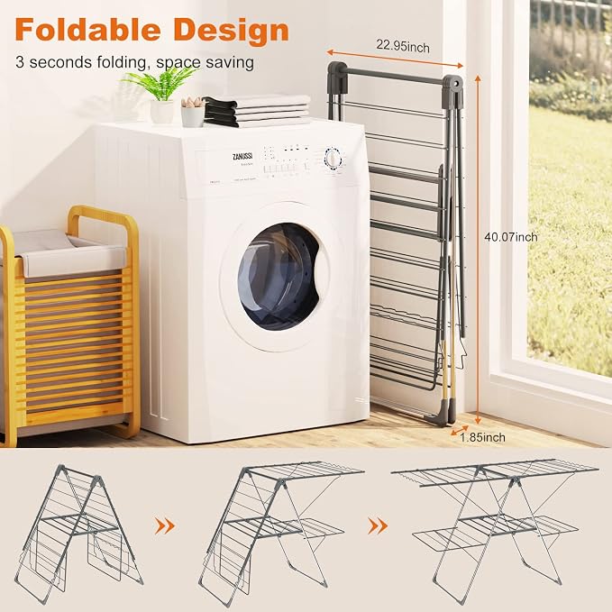 Bigzzia Clothes Drying Rack Foldable, 2-Level Large Laundry Drying Rack - Image 4