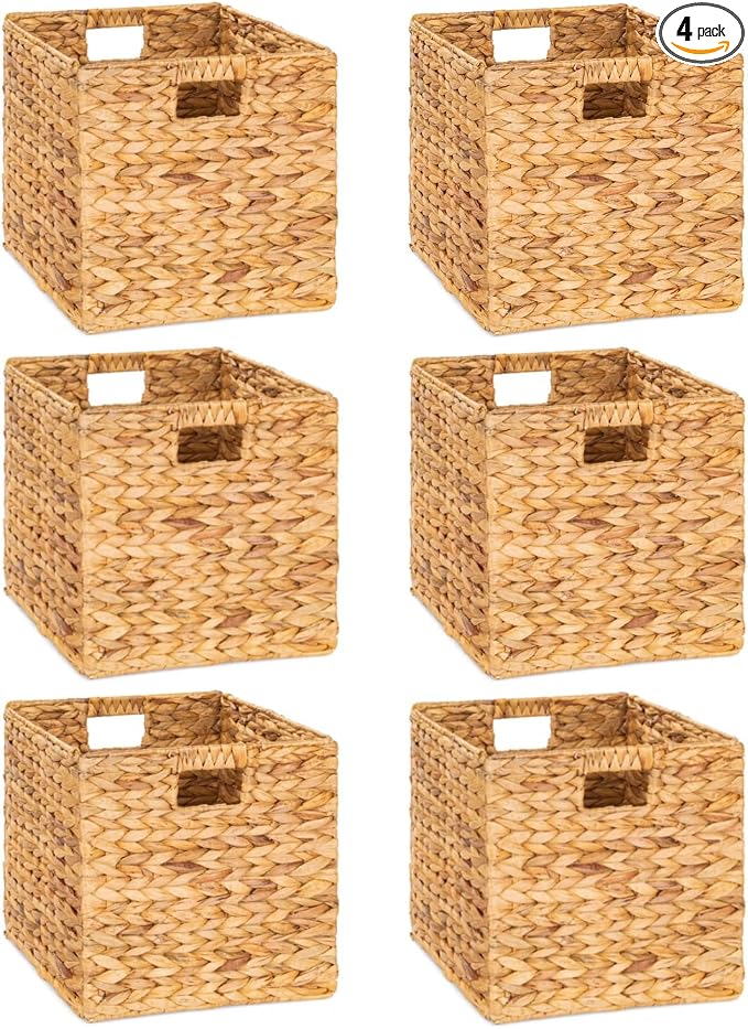 12 x 12in Water Hyacinth Storage Baskets, Wicker Storage Baskets by M4DECOR