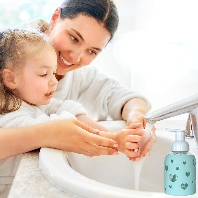 SoCal Suds & Company Glass Foaming Hand Soap Dispenser, Heart Silicone Sleeve - Image 3