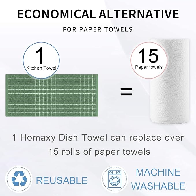 Homaxy 100% Cotton Terry Kitchen Towels, Checkered Designed, Soft and Super - Image 6