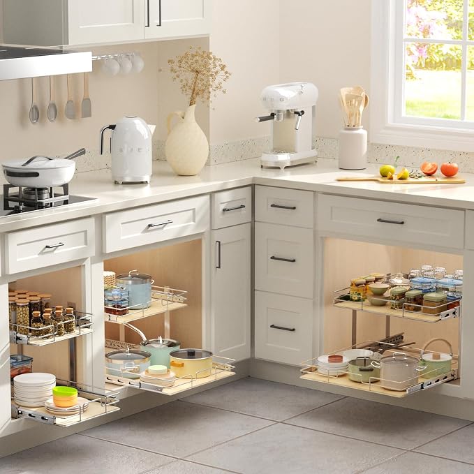 ROOMTEC 2 Tier Individual Pull Out Cabinet Organizer 19½"W x 21½"D, Slide Out - Image 6