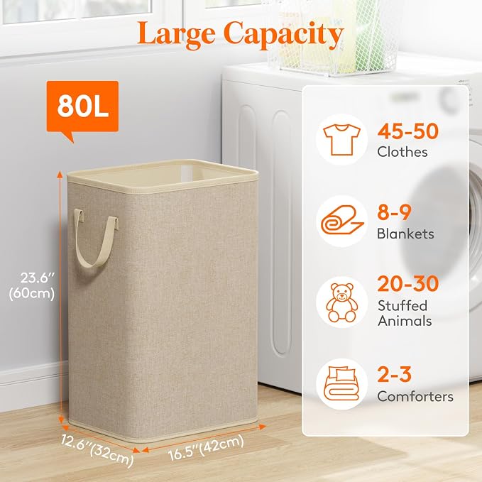 Lifewit 80L Large Tall Laundry Hamper, Collapsible Laundry Basket - Image 2