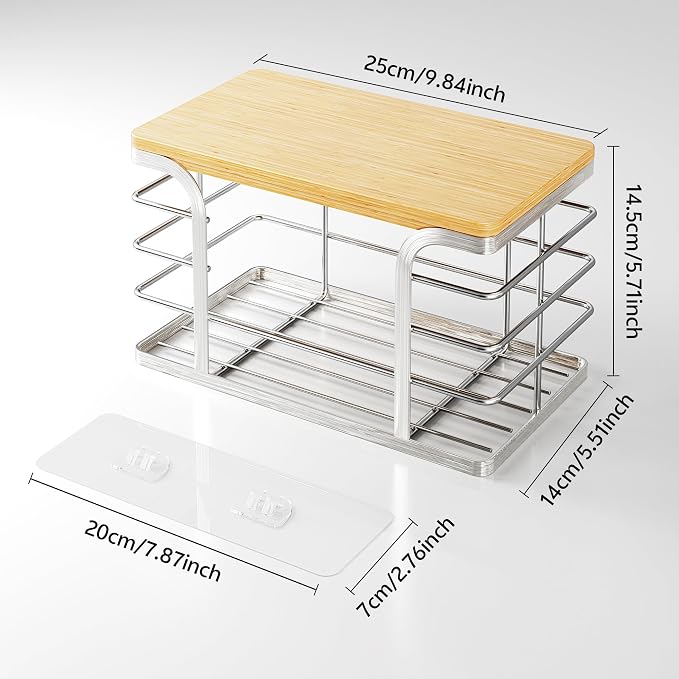 Trash Bag Holder with Bamboo Top, Wall Mount 304 Stainless Steel Garbage Bag - Image 7