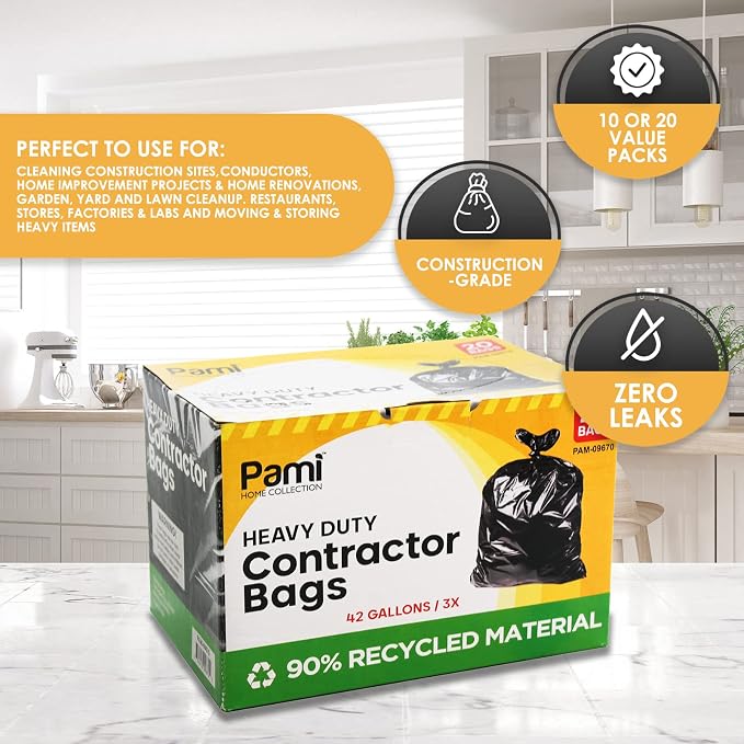 PAMI Heavy Duty 42 Gallon Contractor Garbage Bags, Tear Resistant Construction - Image 5
