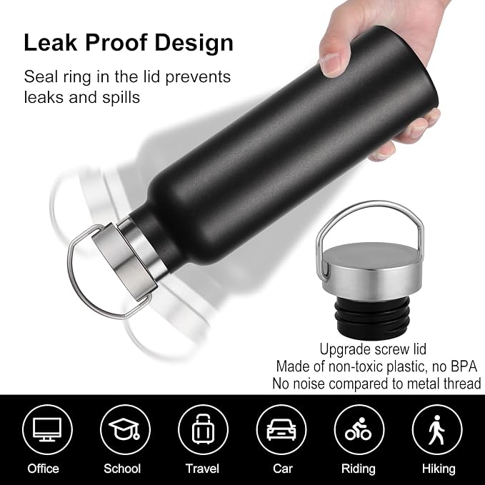 Neihepal Black Stainless Steel Water Bottles, 20 Ounce Vacuum Insulated Double - Image 4