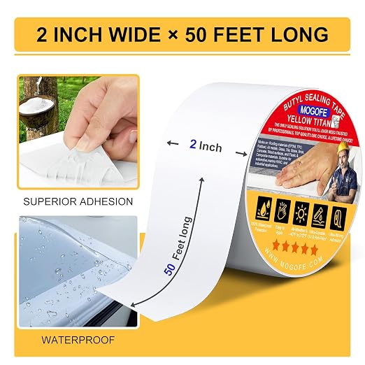 RV Roof Sealant Tape White, 2 Inch x 50 Feet RV Repair Roof Sealer Seal Tape - Image 2