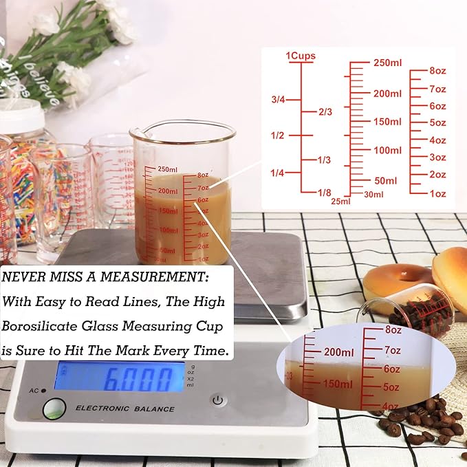 Ackers Glass Measuring Cup 1 Cup, 8oz Borosilicate Liquid Measuring Cup - Image 3