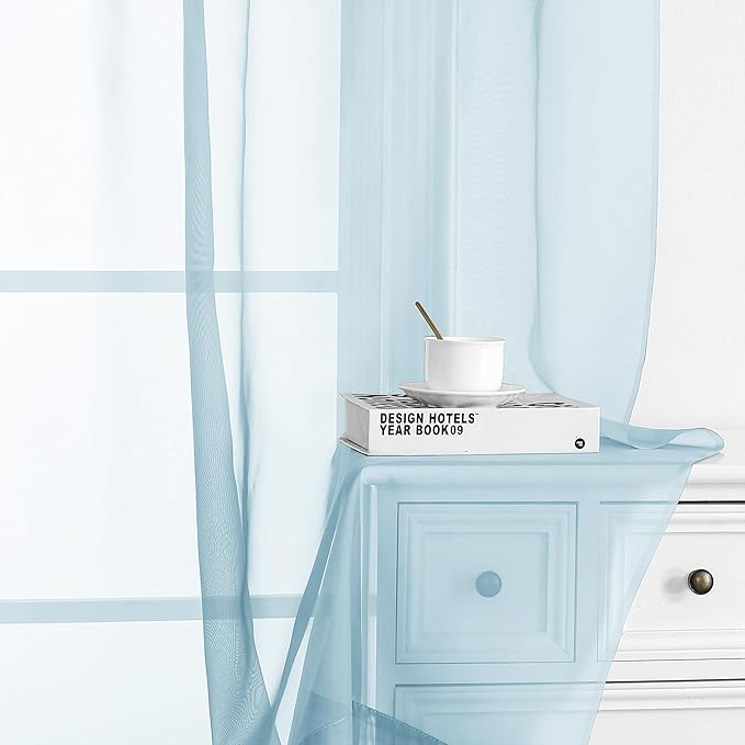 Chyhomenyc Sheer Sky Blue Tier Curtains 24 Inch Length, Small Window Curtains - Image 7