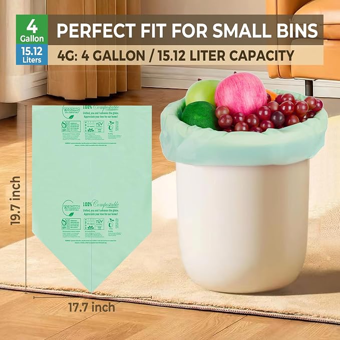 Compostable Trash Bags, 3-4 Gallon, 15 L, Extra Thick 0.8 Mil, Small Kitchen - Image 4