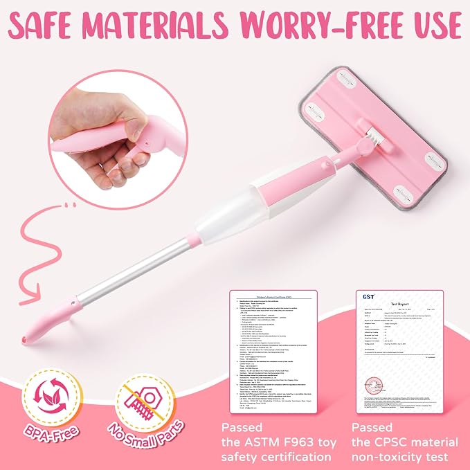 Pink Mini Spray Mop for Toddler-Girls Montessori Cleaning Toy That Real Spray - Image 2