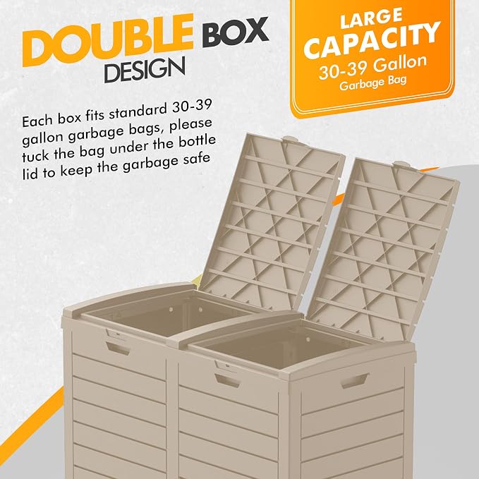 62 Gallon Outdoor Trash Can, Waterproof Resin Trash Can - Image 3