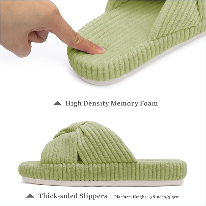 Chantomoo Slippers for Women Memory Foam House Bedroom Corduroy Bow Crossbands - Image 2