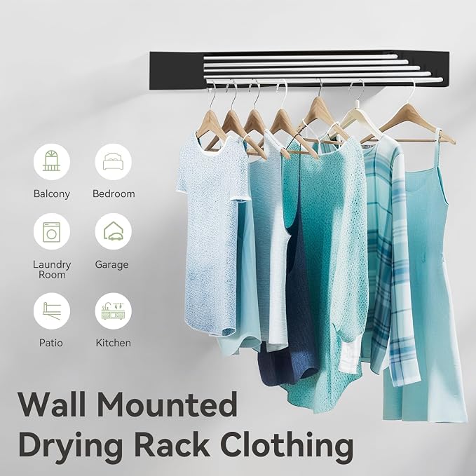 Wall Mounted Clothes Drying Rack, 5 Aluminum Rods, Collapsible, 32 inches - Image 4
