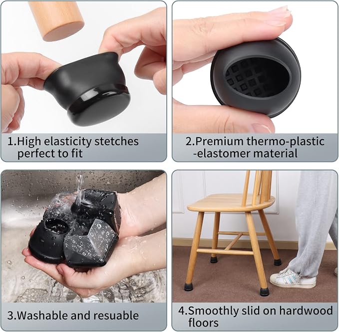 Ezprotekt 24 Pcs Large Black Chair Leg Sliders - Image 4