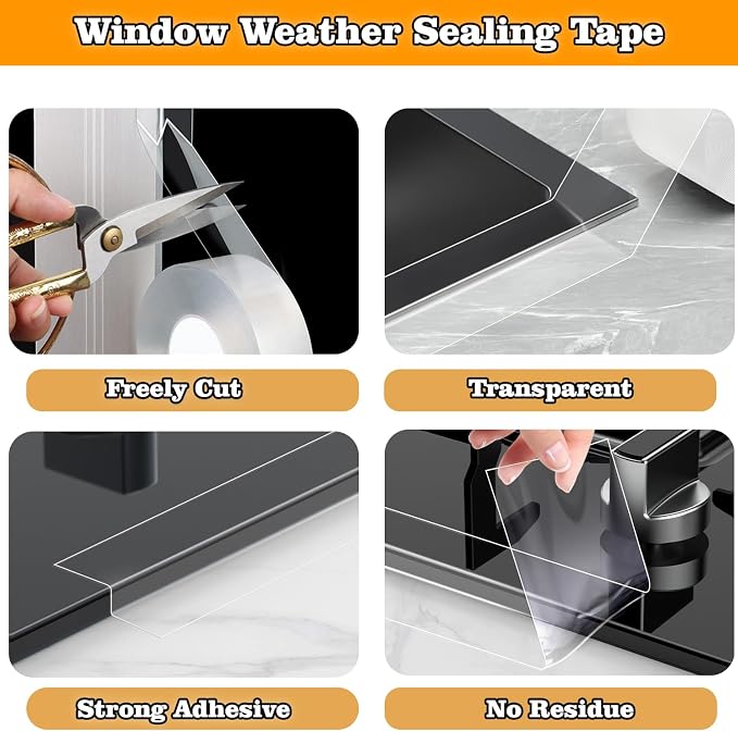 Transparent Window Weather Sealing Tape 2.76 Inch x 16.5 FT Weather Stripping - Image 4