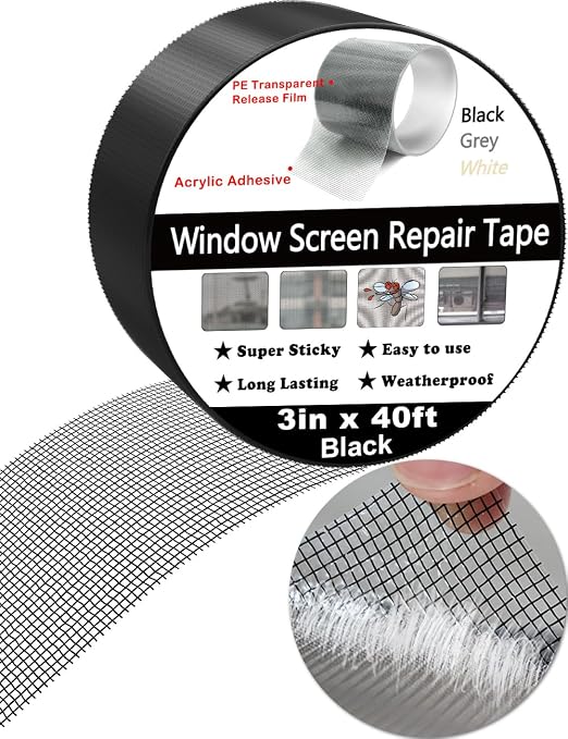 Wohohoho Window Screen Repair Tape, 3 in X 40 FT Black Screen Patch Repair Kit - Image 2