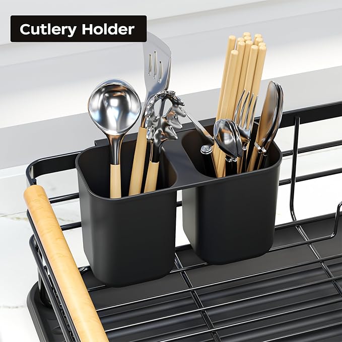 Dish Racks for Kitchen Counter: Wooden Handles, Thickened Metal, No Assembly. - Image 5