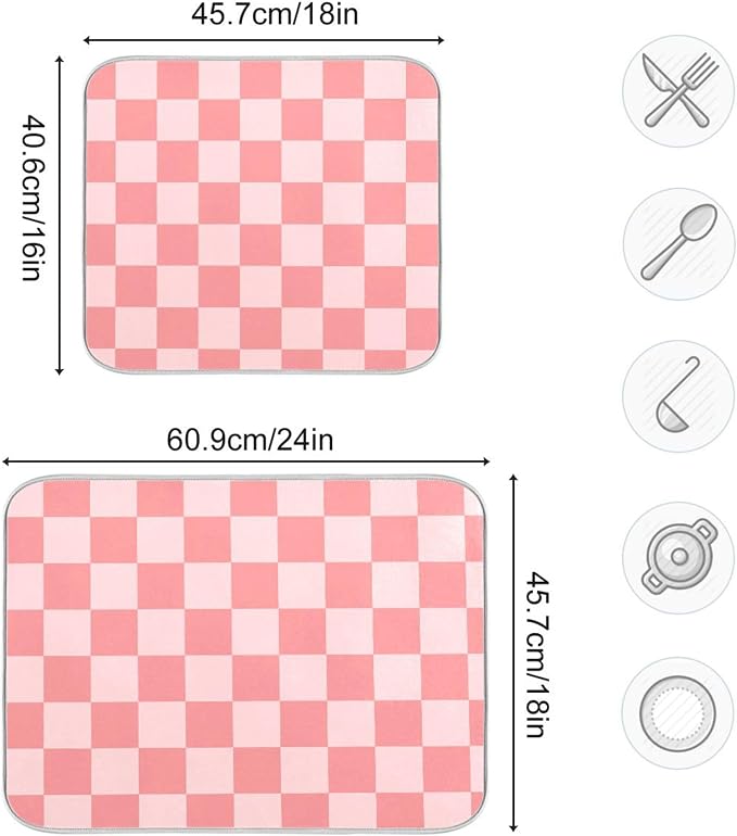 Buffalo Plaid Pink Dish Drying Mat - Image 3