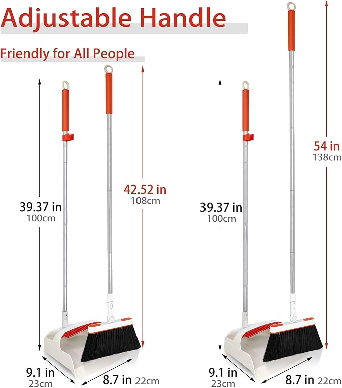 JEHONN Broom and Dustpan Set for Home, Long Handle Lightweight 180 Degree - Image 6