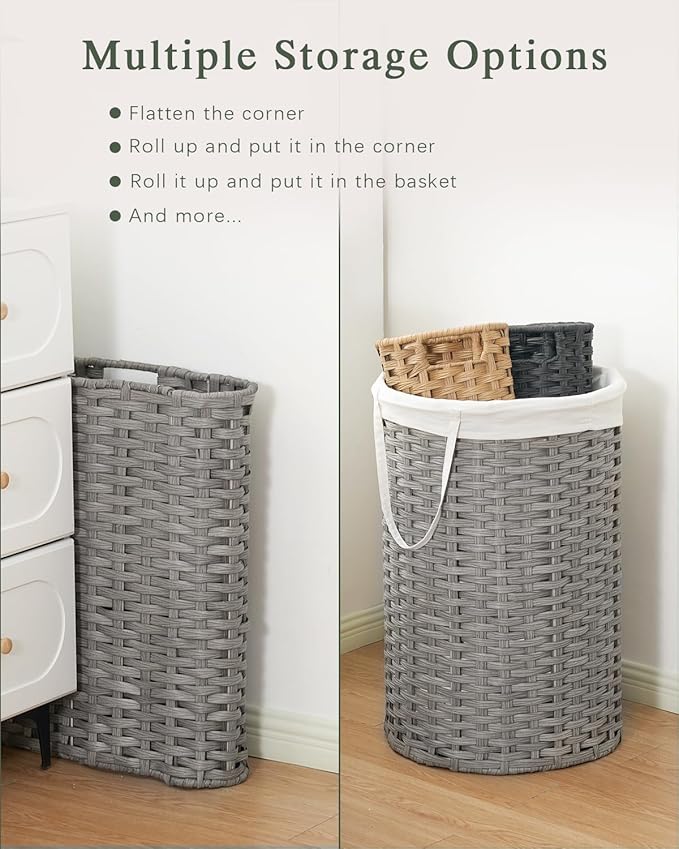 Laundry Basket with Lid Round Rattan Laundry Hamper with Lid and Handles 29.1 - Image 5