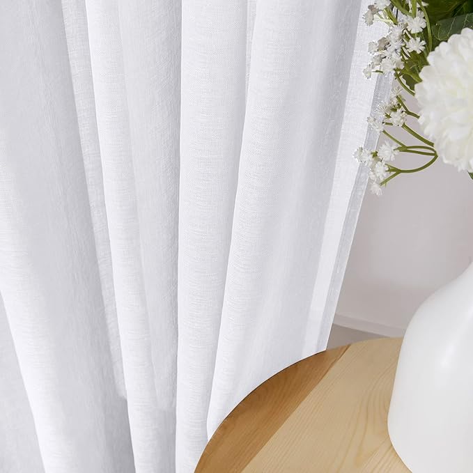 Tollpiz Sheer Curtain Linen Textured Bedroom Curtains Sheer Light Filtering Rod - Image 3