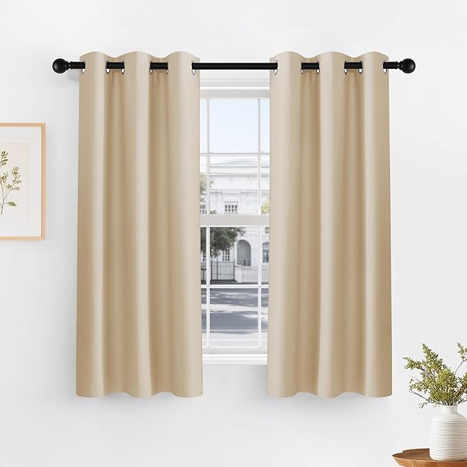 PONY DANCE Blackout Curtains Short, Half Window Curtains Tiers Solid Microfiber by PONYDANCE
