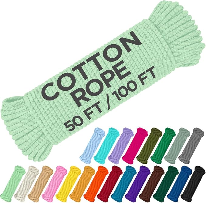 TECEUM Cotton Rope 3/16” – 100 FT – Strong All-Purpose Braided Rope – Natural by TECEUM