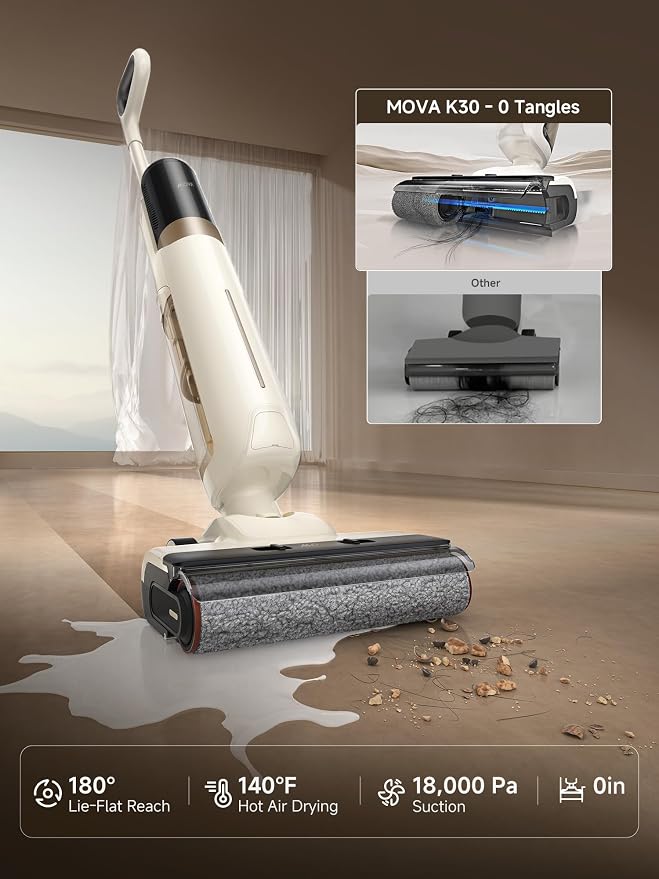 Mova K30 Wet Dry Vacuum Cleaner, 180° Lie-Flat Reach Smart Vacuum Mop, 140°F - Image 3