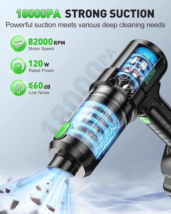 Handheld Car Vacuum Cleaner Cordless 18000PA, 2 in 1 Air Duster & Vacuum Cleaner - Image 2