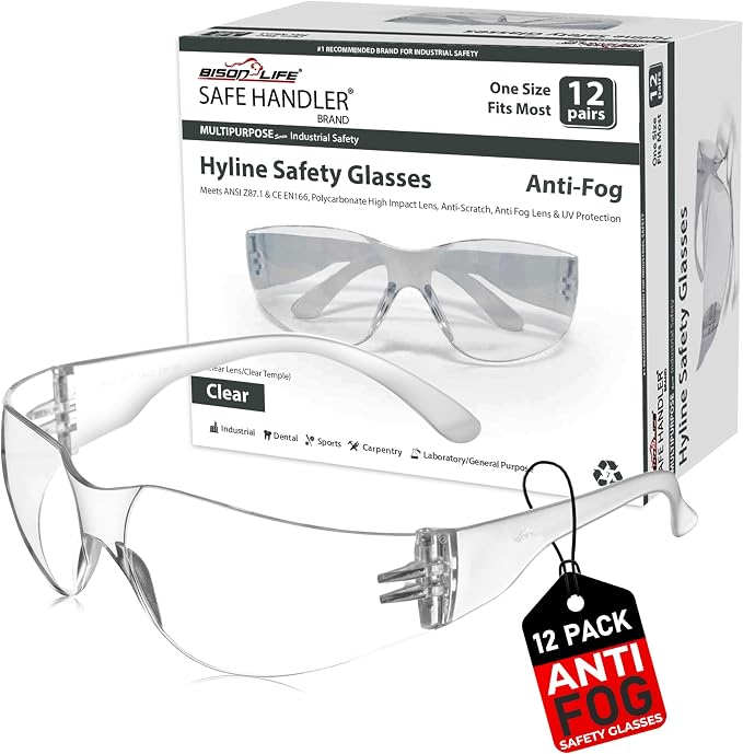SAFE HANDLER Hyline Anti-Fog Color Safety Glasses Variety, Impact Resistant by BisonLife