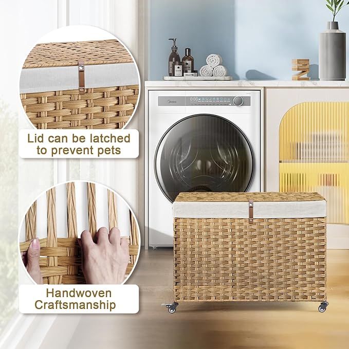 Rolling Storage Basket with Lid, 47.6 Gallon Storage Bin with Wheels, Woven - Image 3