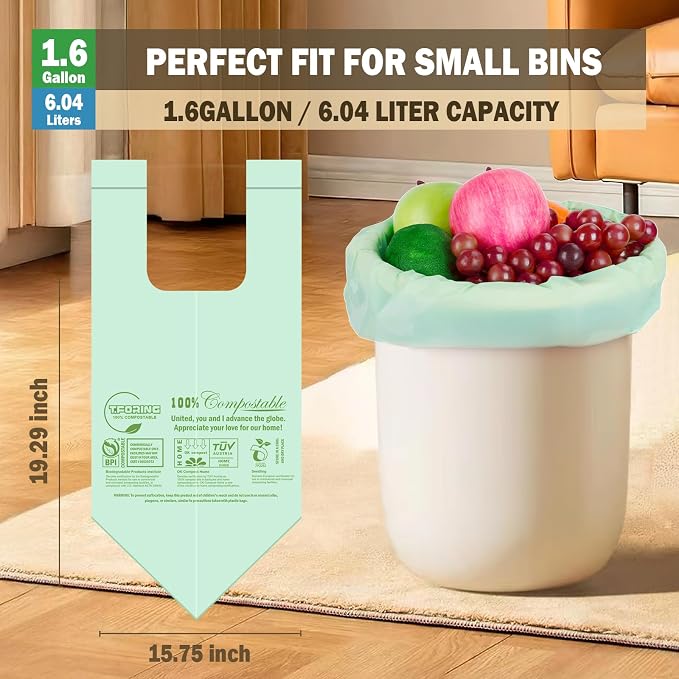 1.6 Gallon Handle Tie Compostable Food Scrap Bags - Image 3