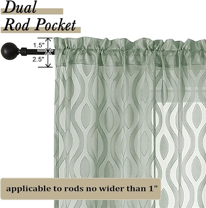 Aiyufeng Green Sheer Curtains 72 Inches Long 2 Panels Set, Lightweight Clip - Image 4