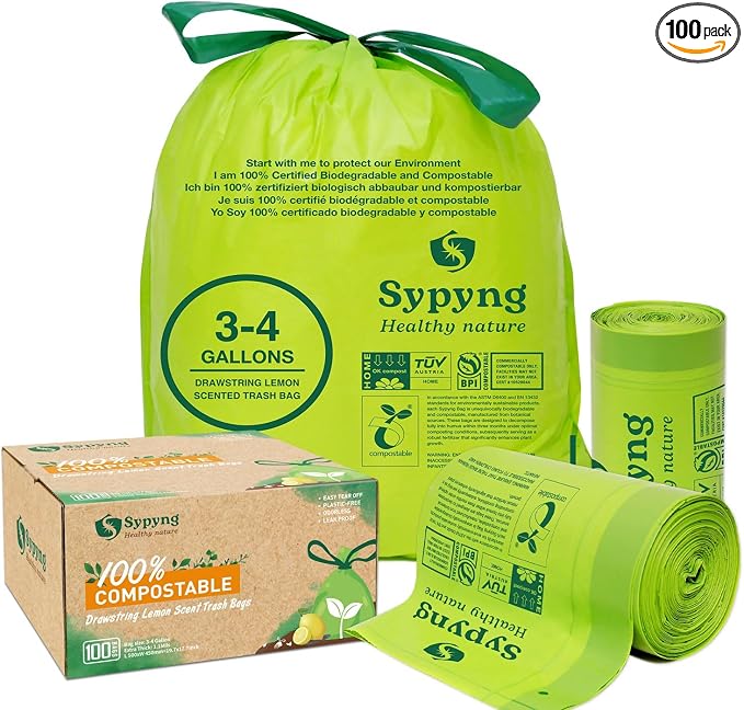 Compostable Kitchen Trash Bags 3-4 Gallon by Sypyng