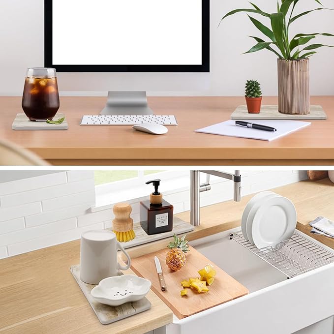 Set of 4 Drying Stone for Kitchen Counter Soap Tray Ceramic Bathroom Sink Trays - Image 7