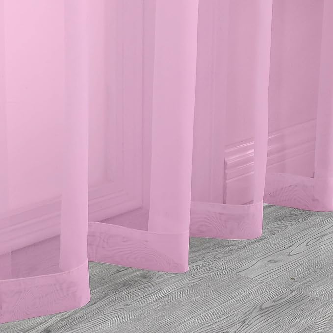 Chyhomenyc Pink Sheer Curtains 45 Inch Long 2 Panels, Light Filtering Rod - Image 5