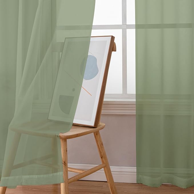Chyhomenyc Sage Green Sheer Curtains 54 Inch Long 2 Panels Set, Short Rod - Image 9