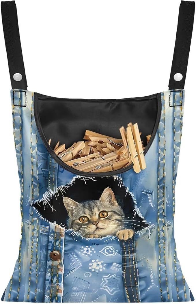 Cat Pin Bag with Hanging Rope, Laundry Hanging Bag, Fits Clothes Lines by Unknown