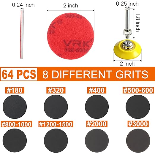 64 PCS 2 Inch Sanding Disc Pad, Hook and Loop Sanding Pads 180 to 3000 Wet Dry - Image 2