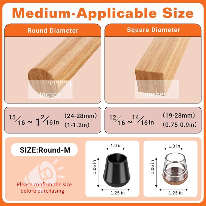 Chair Leg Floor Protectors Medium 24Pcs, Silicone Chair Leg Protectors - Image 2