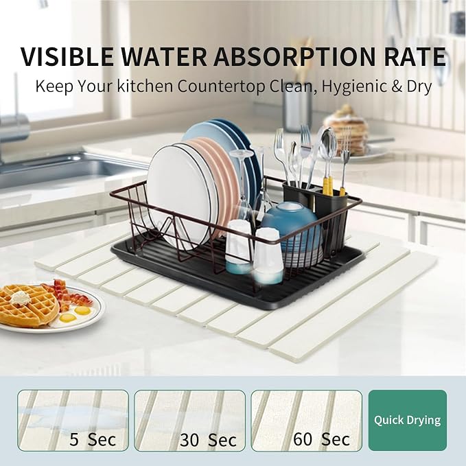 Stone Drying Mat for Kitchen Counter, Collapsible Dish Drying Mat, Fast Drying - Image 4