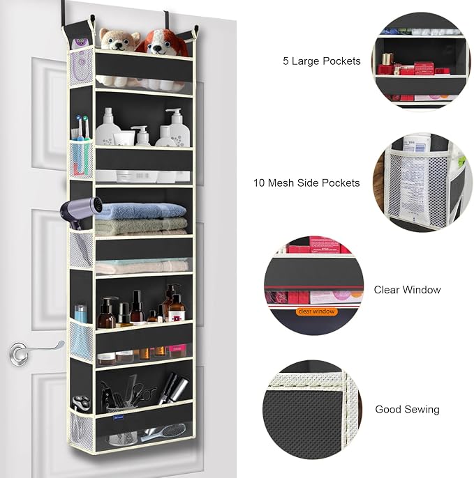 Over The Door Hanging Organizer 5-Shelves and 10 Side Pockets, Over The Door - Image 5