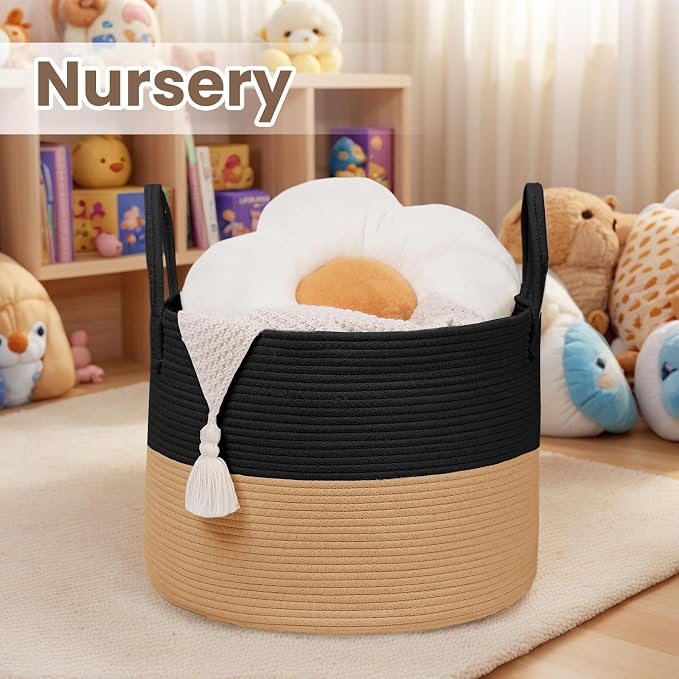 Woven Blanket Basket, 65L Large Rope Storage Bin - Image 4