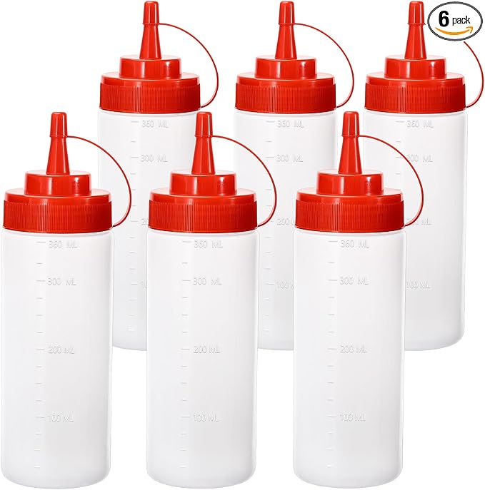 Condiment Squeeze Bottles Ketchup Dispenser, 6 Pack 12oz Squeeze Bottles by Katfort