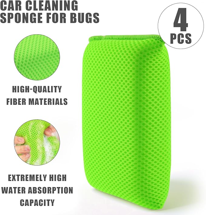 4 PCS Bug Scrubber Sponge Car, Bug Remover Wash Sponge，Car Cleaning Sponge - Image 4