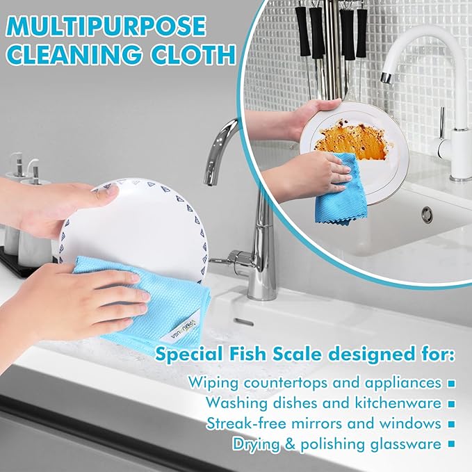 Streak Free Miracle Cleaning Cloths Easy Clean Nanoscale, Fish Scale Microfiber - Image 3