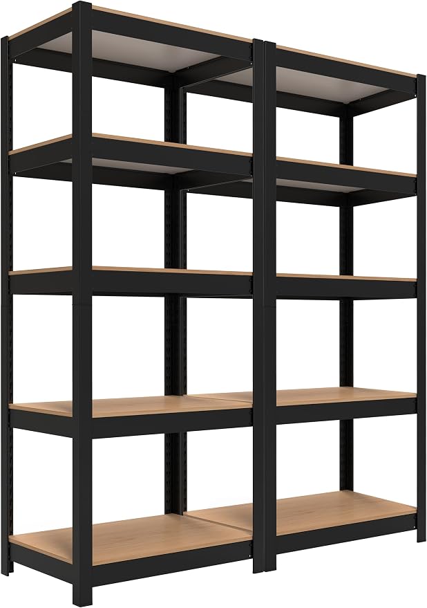HOMEDANT House Black 5 Tier 24.4" W Laminated Metal Shelving Unit Adjustable by TheBestOrganizingSolution